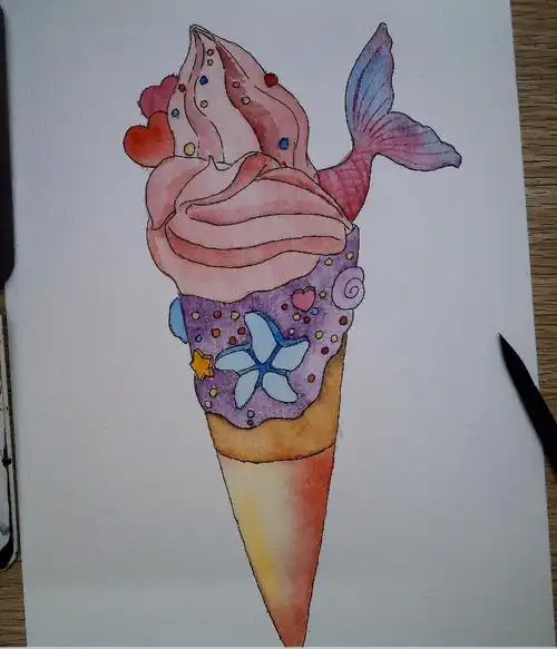 适合初学者练习控水和简单的颜色调和#彩铅 #冰淇淋  #水彩画  #水彩