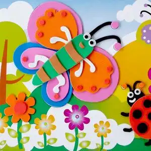 揉纸宝宝卧室粘贴纸卡纸动物钻石贴画手工diy教学山水幼儿童墙上