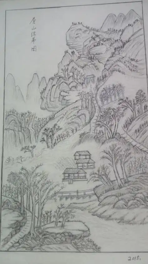 作精彩展示2022级山水画初级一班作业集13元建波山水画赏析:素描淡写