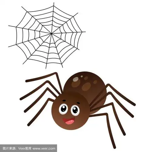 彩色图像的卡通蜘蛛与网在白色的背景.矢量插图的孩子.