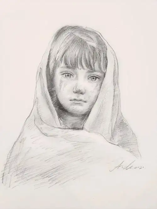 战区里的儿童素描人像手绘步骤