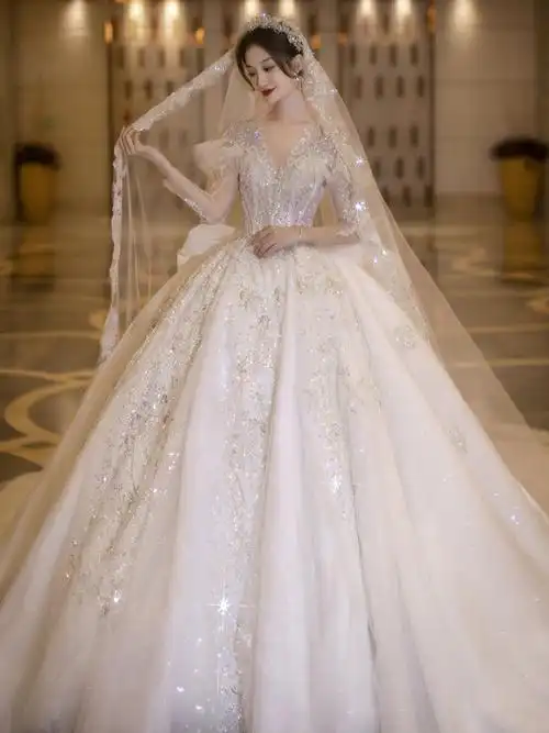 重工主婚纱宫廷风2022新款新娘礼服奢华高级质感夏季拖尾复古法式