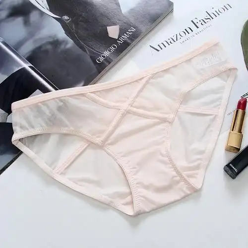 波迷娜bomina简约冰丝网纱透气低腰透明三角裤女士内裤