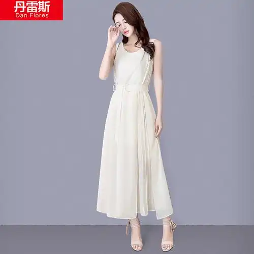 喜欢无袖雪纺连衣裙女夏长裙 纯色的还喜欢