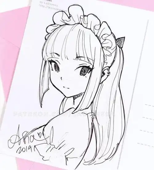 动漫少女黑白线稿素材,34张动漫人物线稿图,初学者临摹必备