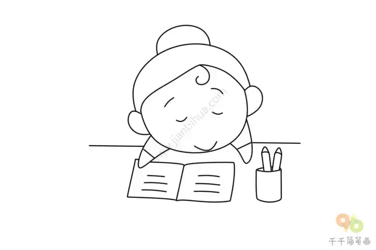趴在课桌上休息的女孩简笔画