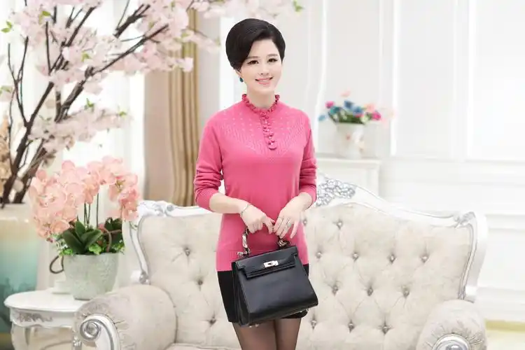 中老年女装秋冬装针织衫毛衣长袖妈妈装40-50岁半高领羊毛打底衫