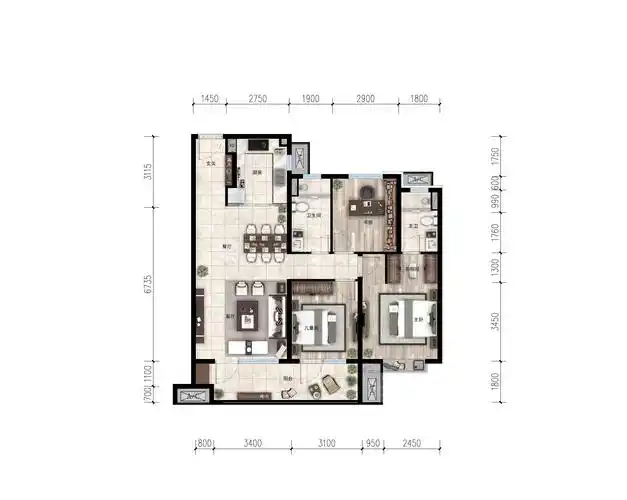 沈阳环球港湾 127平米户型图