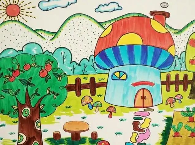 幼儿简笔画房屋带颜色