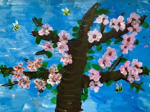 少儿书画作品-《杏花盛开》/儿童书画作品《杏花盛开》欣赏_中国少儿