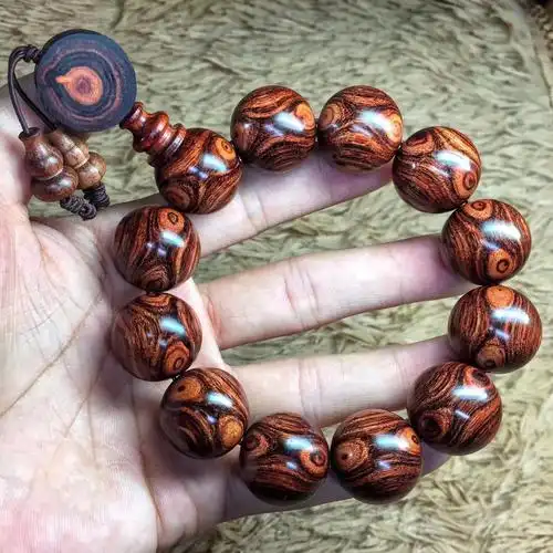 老料海南黄花梨手串鬼脸鬼眼油梨佛珠手链男女佛珠