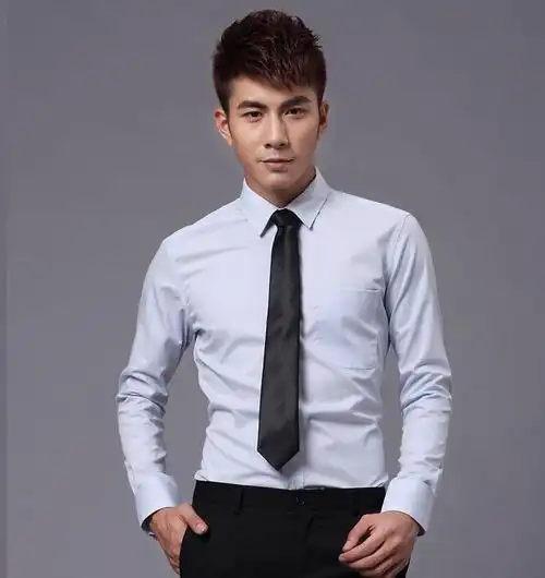 男长袖衬衫商中青年务纯色修身正装职业工装衬衣白色休闲上班免.