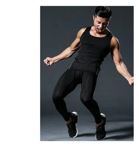 跨境紧身裤男士健身房跑步压缩打底裤篮球速干肌肉男子高弹运动裤