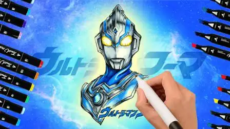 风马奥特曼上色过程,像风一样的蓝色忍者,这个人设我给满分!