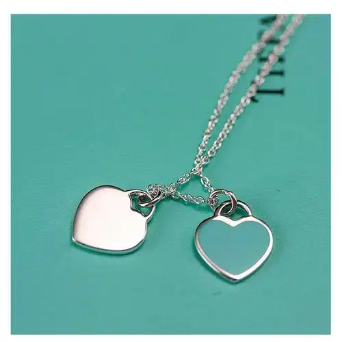 蒂芙尼tiffanycotiffany蒂凡尼925银镶蓝色珐琅蓝心项链爱心形吊坠