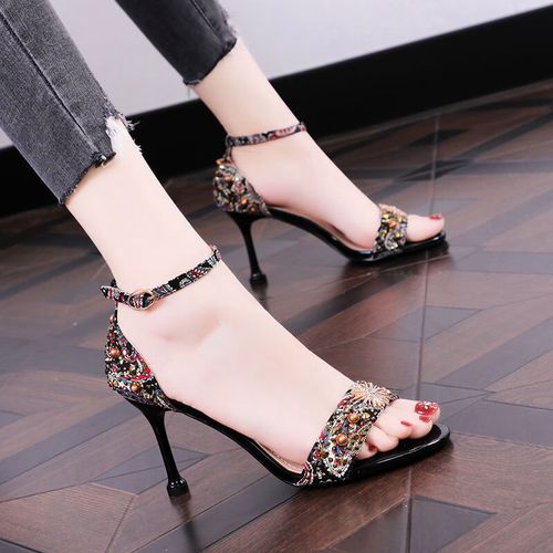 baldauren2024夏季新款高跟鞋细跟凉鞋女性感流行一字扣猫跟小清新露