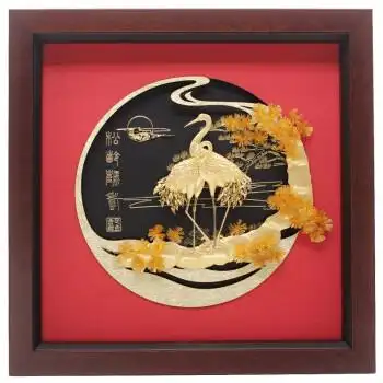 寿桃金箔画创意摆件贺寿星祝寿礼品6080大寿辰老人长辈生日圆融款松鹤