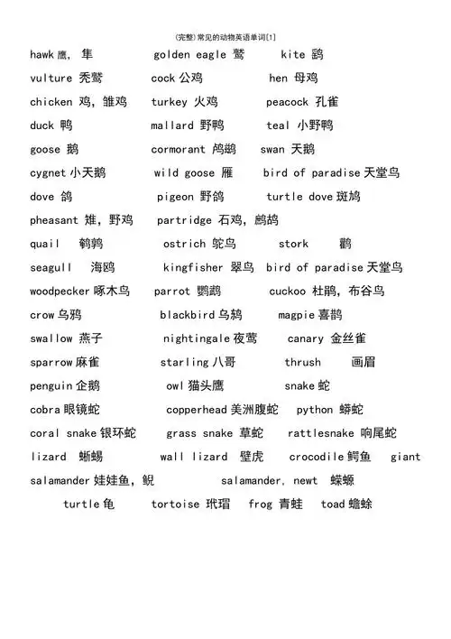 (最新整理)常见的动物英语单词[1]
