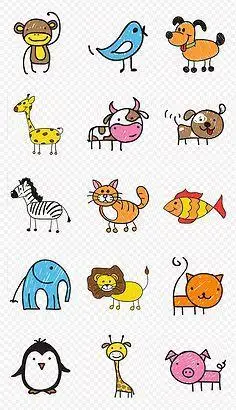 一组小动物线条简笔画卡通动物涂鸦简笔画矢量素材一组软萌可爱的动物