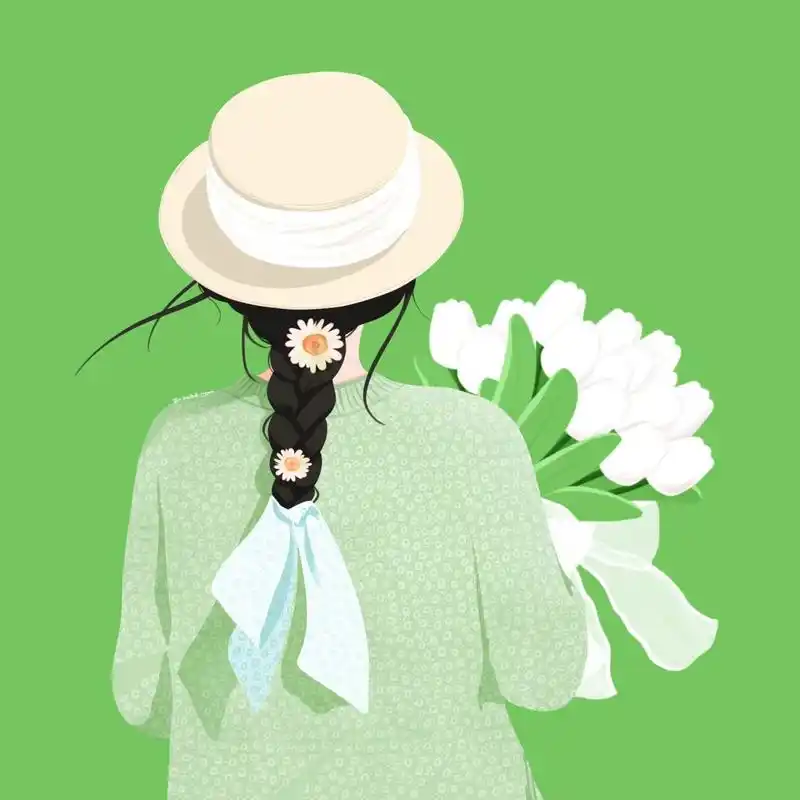 插画头像 | 可爱的捧花女孩背影头像 春天和花花更配哦~ 背景多种配色