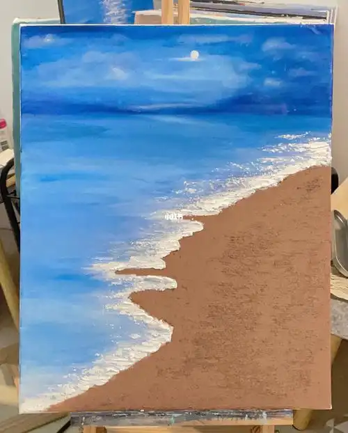 丙烯画石英砂海滩