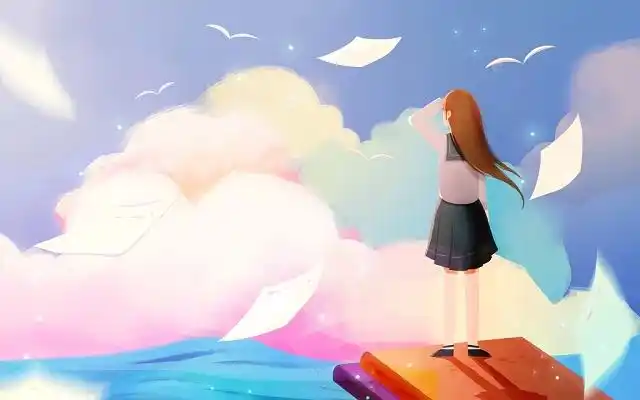 卡通手绘唯美女孩追梦梦想原创插画