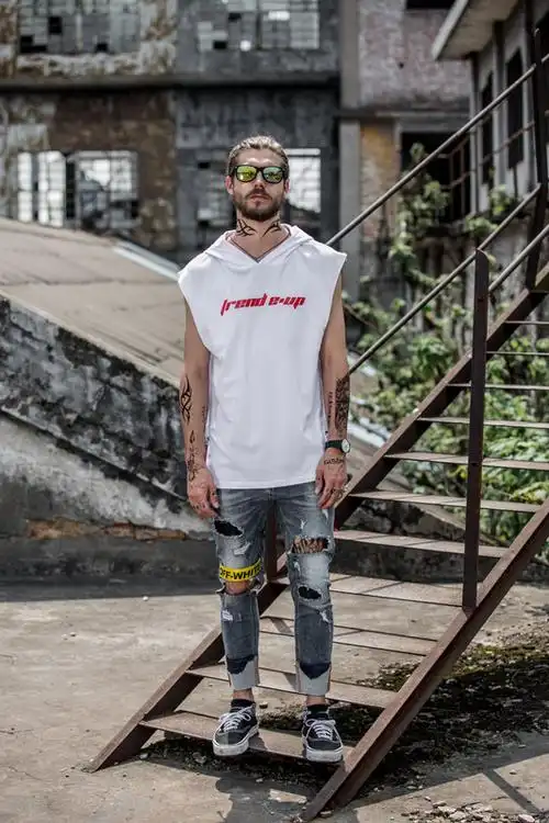 高街暗黑hiphop嘻哈风连帽短袖男欧美街头纯色开叉拉链情侣帽衫潮