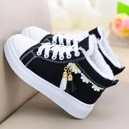 迪士尼disney高品质高帮帆布鞋女2022年新款冬季女鞋小学生鞋子女生