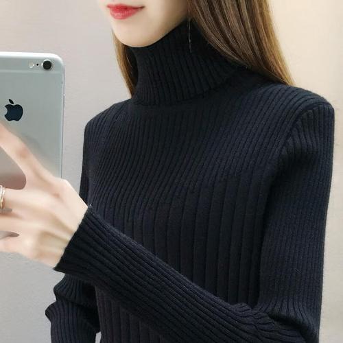 毛衣女】2022新款秋冬季修身显瘦长袖打底针织衫女 黑色【不加绒】 s
