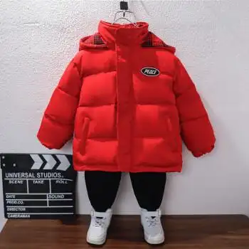 小黄鸭森活小孩子衣服男童加棉加厚冬装儿童服装男孩连帽两面穿冬季