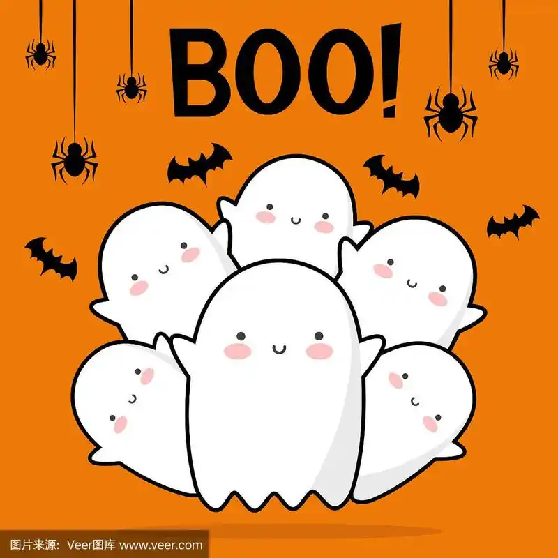万圣节鬼图案背景,节日可爱鬼卡通人物