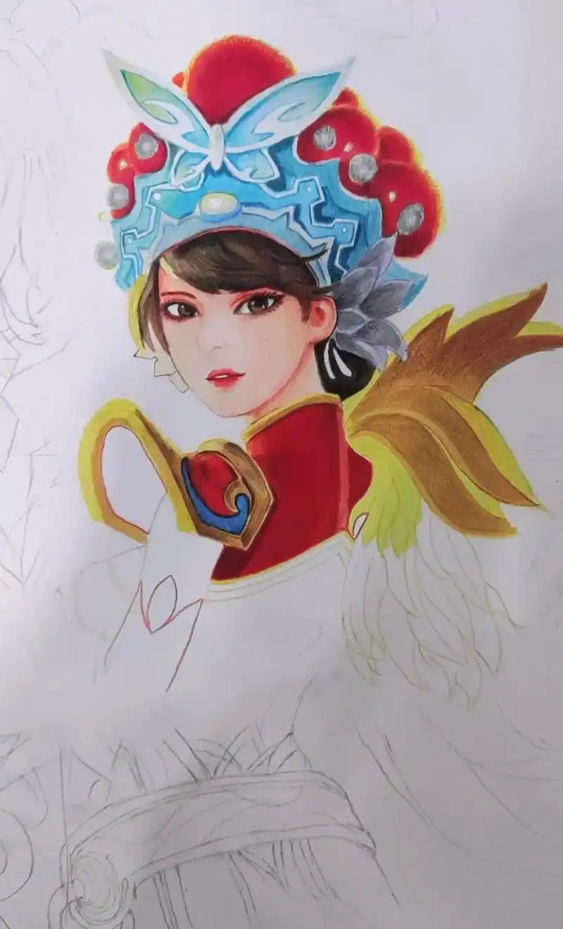 临摹 王者荣耀 虞姬皮肤 8k纸 #虞姬手绘 #王者绘画 # - 抖音