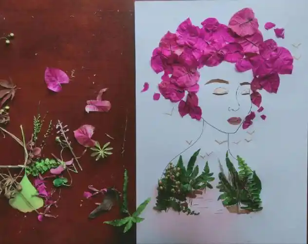 三角梅的夏天花瓣拼贴画