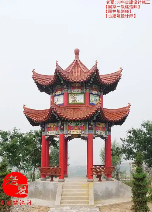 重檐亭子施工图设计水泥亭子设计,防腐木凉亭施工图设计,钢结构亭子