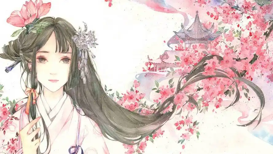 海棠唯美古风女子4k动漫壁纸