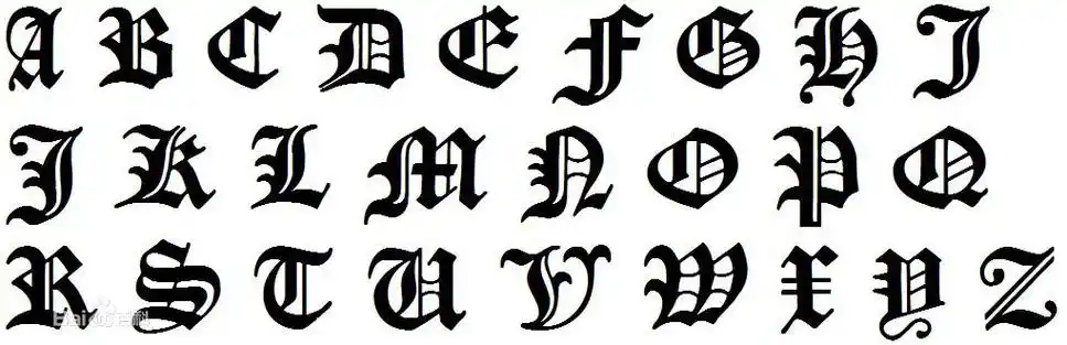 p>哥特式字体,又称blackletter,哥特体,在公元1150年到17世纪,它曾是