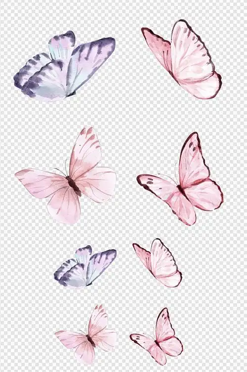 水彩画水粉画优美简约风格手绘蝴蝶免扣元素
