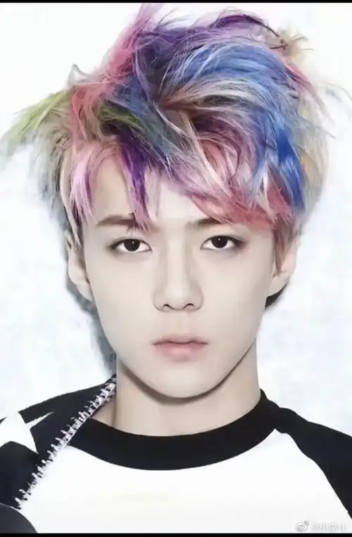 鹿晗染了彩色头发