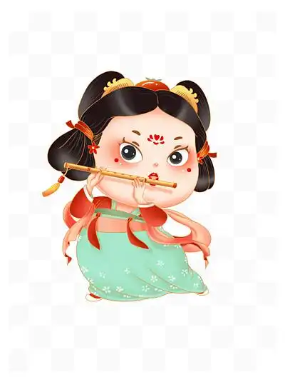 古风仕女形象古典人物ip吹笛子宫廷宫女