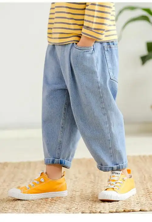 男童牛仔裤宽松韩版潮款2019春装新款儿童长裤浅色中小童洋气裤子