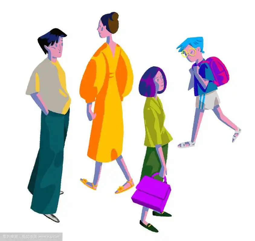 撞色时尚配色行走中的路人插画集合