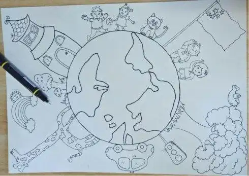 美丽的家园简笔画教程