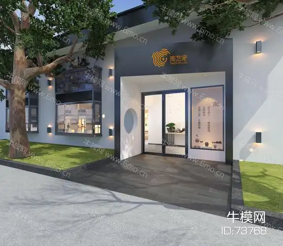 中式门面门头效果图素材免费下载,本作品主题是新中式门头 门面3d模型