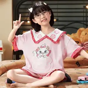 儿童睡衣夏季纯棉短袖套装薄款女孩可爱公主风半袖12岁女童家居服
