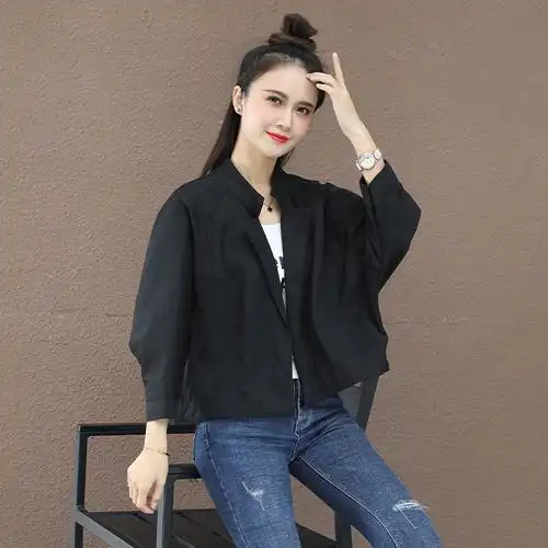 2022新款时尚宽松短款女装百搭小个子秋冬蝙蝠衫外套开衫纯色上衣