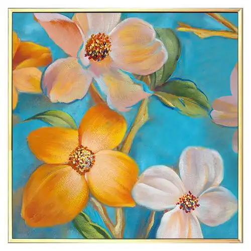 美式客厅手绘装饰画抽象花卉三联组合油画手工油画