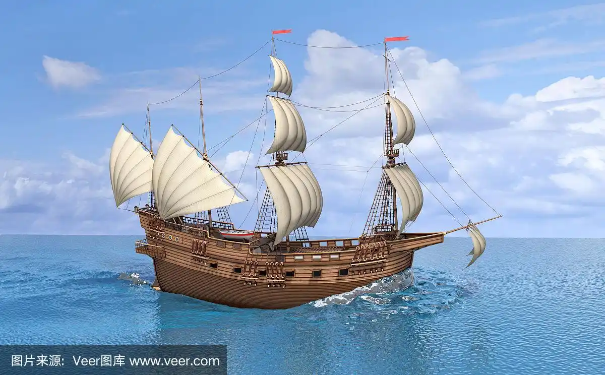 帆船木旧,在海上.