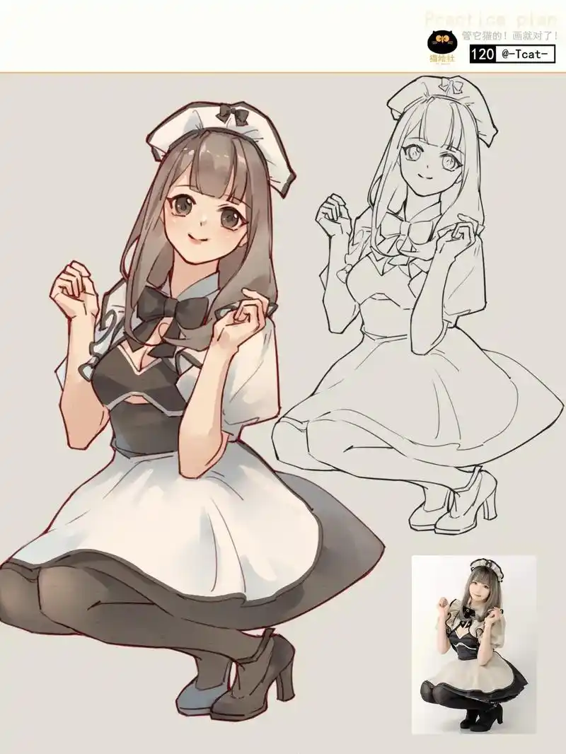 【日绘120】人物速写丨人体结构练习.可爱的小姐姐 #图文伙 - 抖音