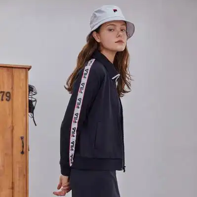 斐乐女装女式外套休闲时尚简约撞色织带拼接针织外套女