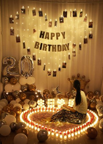 女孩生日派对房间惊喜布置装饰照片气球背景墙装扮布置套餐